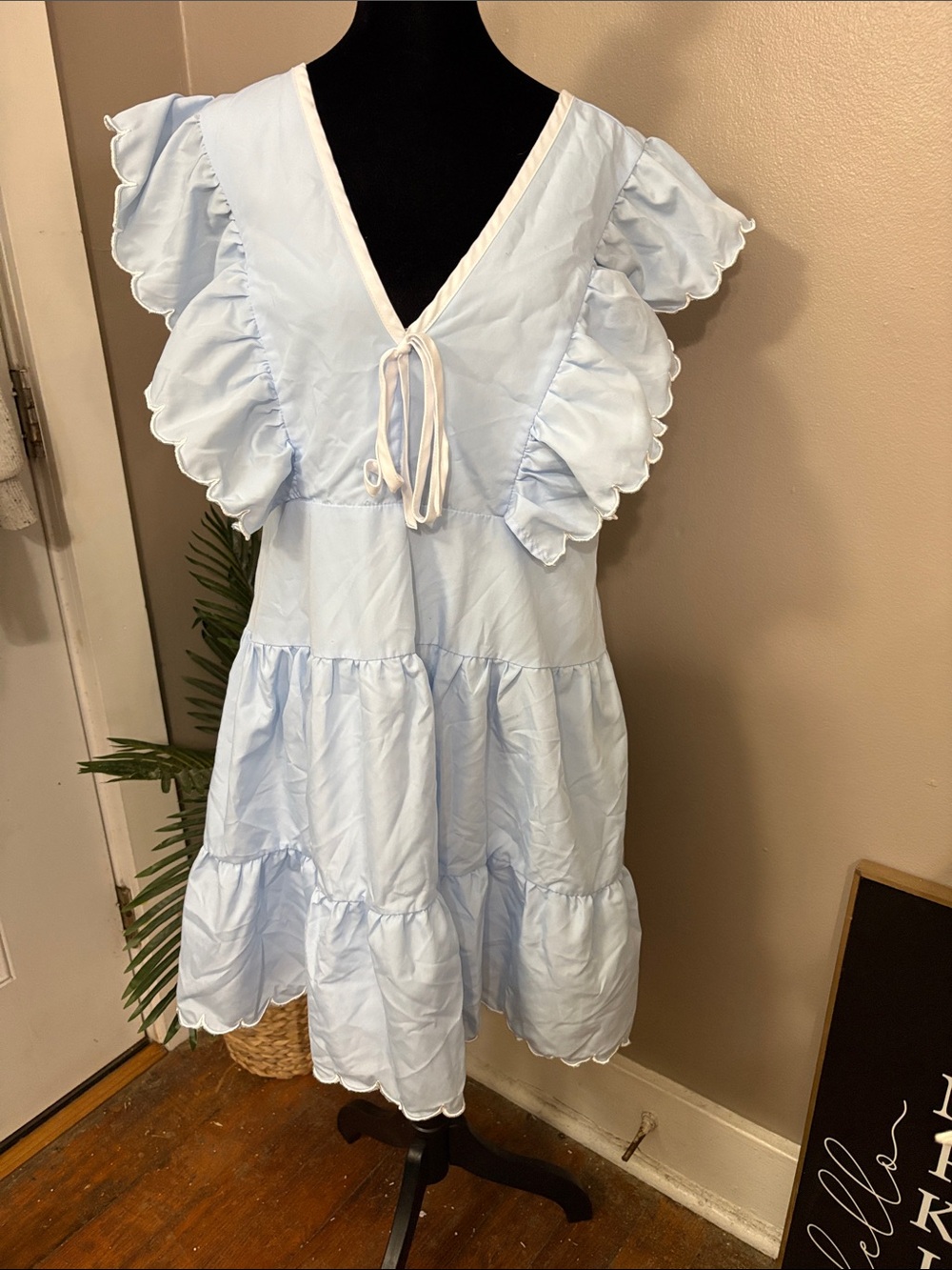 NWOT TCEC Charleston Light Blue Ruffle Tiered Mini Dress size XL